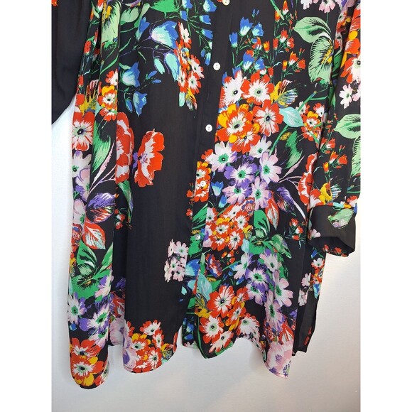 INVESTMENTS Black Floral Button Up Tunic Shirt Women's Plus Sz 2x Mautre - Picture 7 of 7